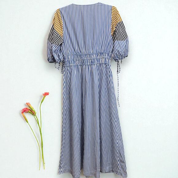 Loft MP Striped Tied Puff Sleeve Midi Dress Beach Nautical Spring Casual Party - Picture 6 of 13